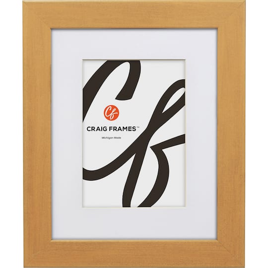 Craig Frames Bauhaus 125 Distressed Gold Picture Frame with Mat